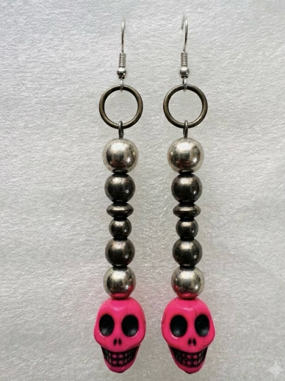 Handmade Goth  Pink Skull Dangle Earrings Punk  Alternative